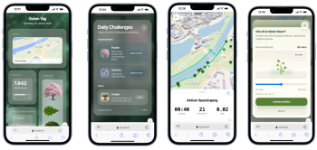 Vier Screens des Prototypen von Gruppe TreeWalk